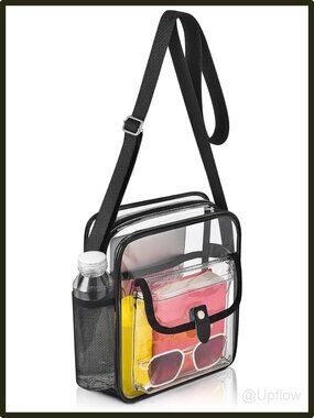 Clear Crossbody Bag Stadium Approved PVC Water Bottle Holder Adjustable Strap